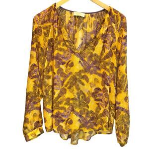 momoni Palm Leaf Print V-Neck Blouse - size 40 (US 2)